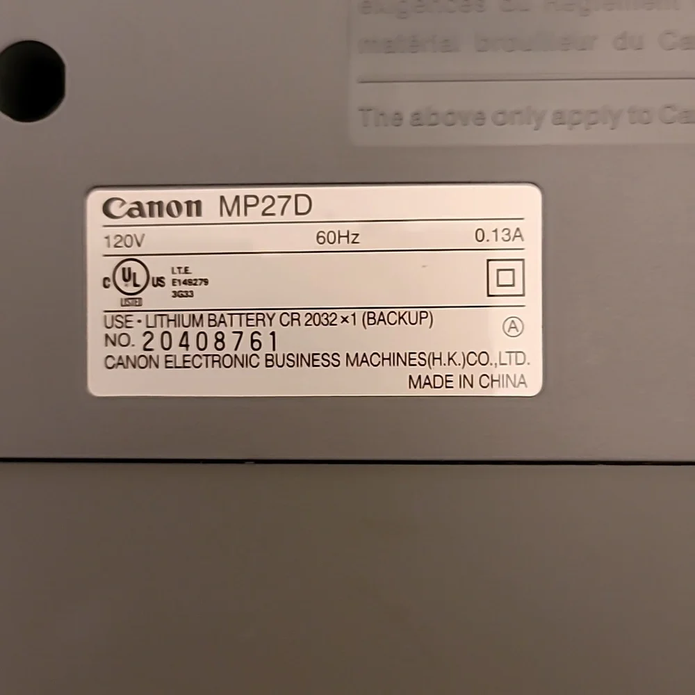 Canon MP27D Adding machine, Clock and Calendar. Like new.